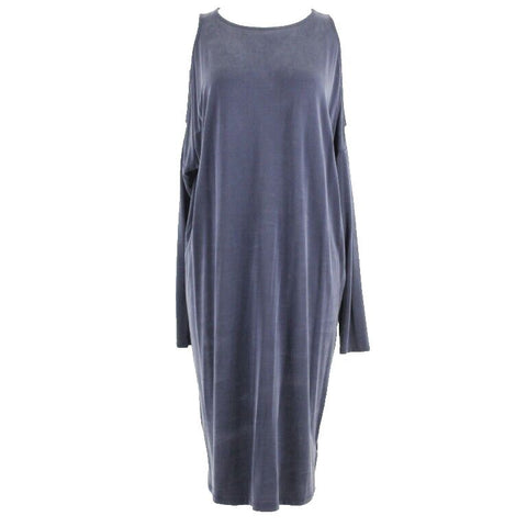 Eri + Ali Sz S Blue Cold Drop Shoulder Cupro Elastane Straight Draped Dress