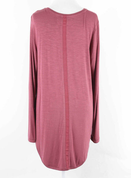 Pure + Good Sz L Burgundy Hi Lo Pocket Back Ribbon Detail Rayon Spandex Top
