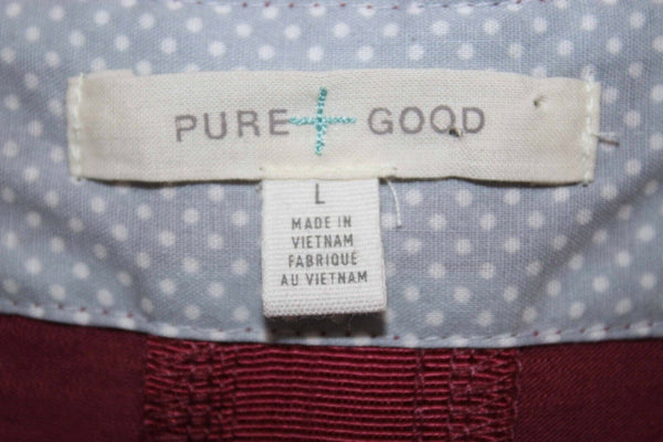 Pure + Good Sz L Burgundy Hi Lo Pocket Back Ribbon Detail Rayon Spandex Top