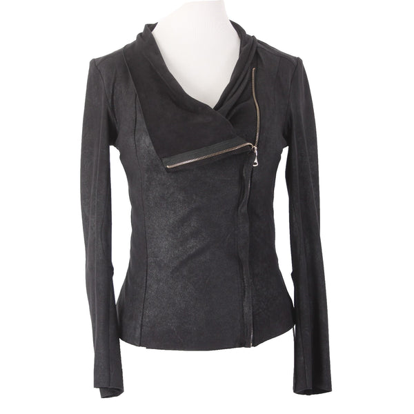 Zara Woman Jacket Sz S Black Collared Zipper Polyester Elastane Moto Jacket