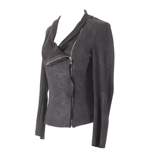 Zara Woman Jacket Sz S Black Collared Zipper Polyester Elastane Moto Jacket