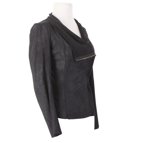 Zara Woman Jacket Sz S Black Collared Zipper Polyester Elastane Moto Jacket