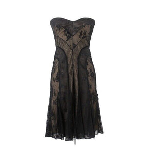 Tadashi NEW $390 Sz 2 Black Laceover Nude Lined Strapless Nylon Blend Dress