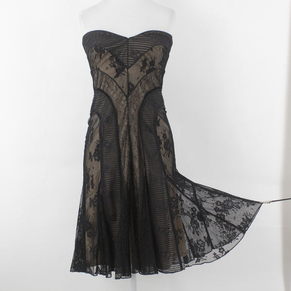 Tadashi NEW $390 Sz 2 Black Laceover Nude Lined Strapless Nylon Blend Dress