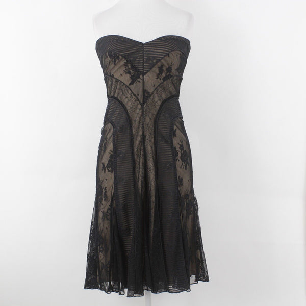 Tadashi NEW $390 Sz 2 Black Laceover Nude Lined Strapless Nylon Blend Dress