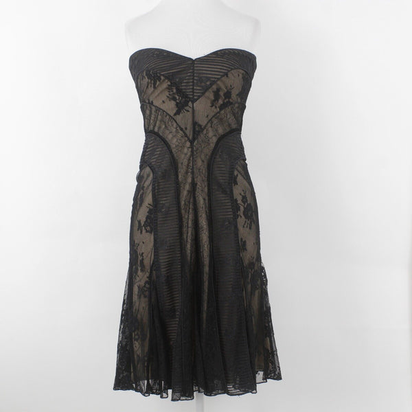 Tadashi NEW $390 Sz 2 Black Laceover Nude Lined Strapless Nylon Blend Dress