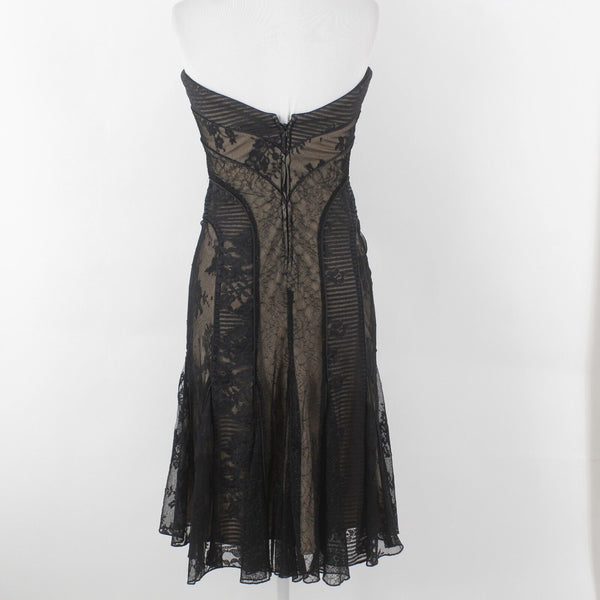 Tadashi NEW $390 Sz 2 Black Laceover Nude Lined Strapless Nylon Blend Dress