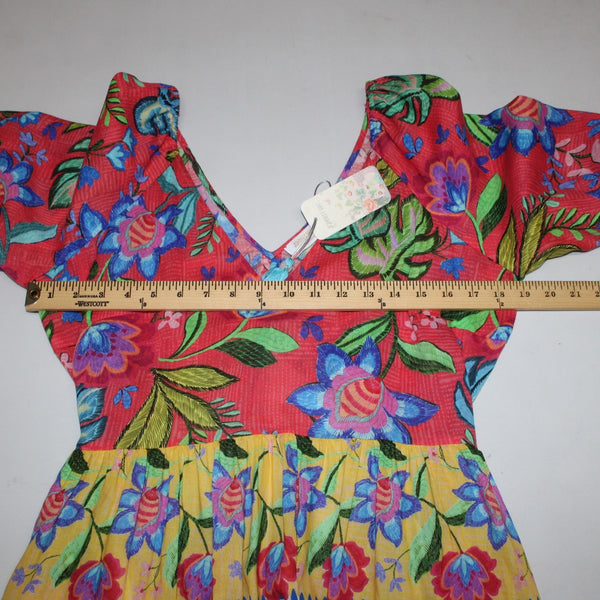 Johnny Was Dress NEW $298 Sz M Red White Multi Color Open Back Pockets Dress