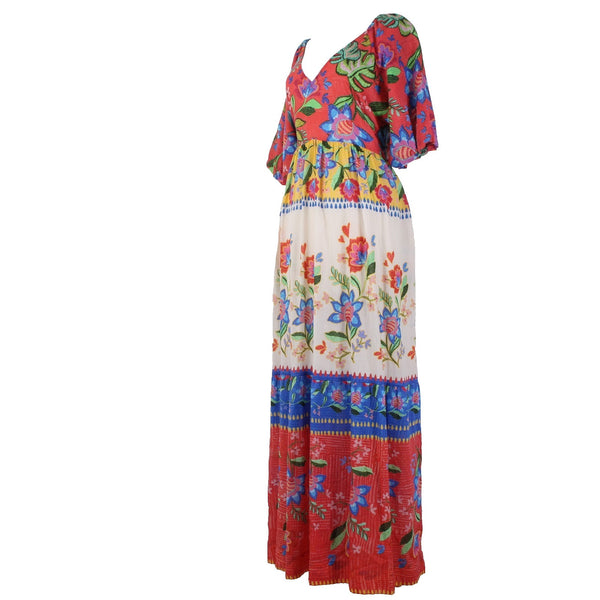 Johnny Was Dress NEW $298 Sz M Red White Multi Color Open Back Pockets Dress