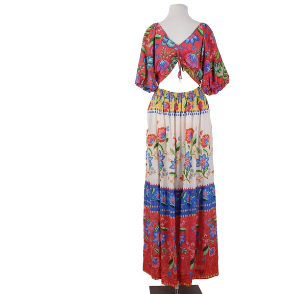 Johnny Was Dress NEW $298 Sz M Red White Multi Color Open Back Pockets Dress