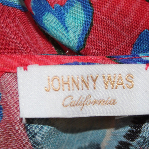Johnny Was Dress NEW $298 Sz M Red White Multi Color Open Back Pockets Dress