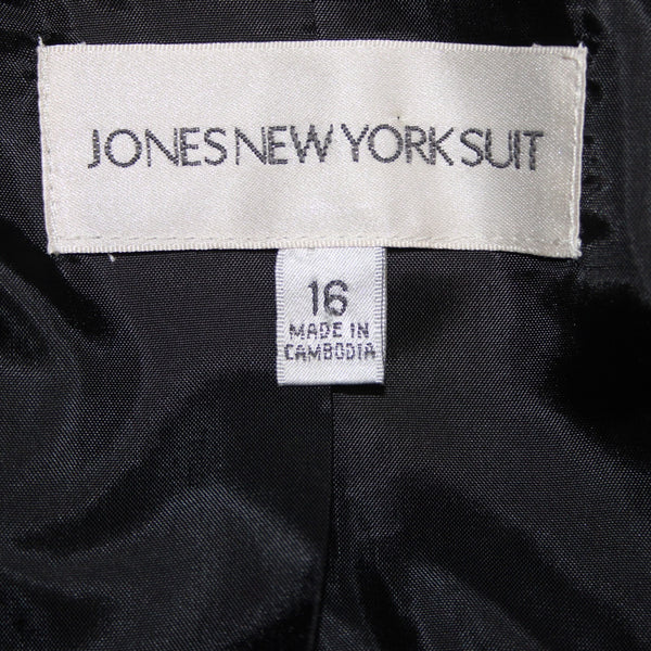 Jones NY Blazer Sz 16 Black Tan Collared Two Button Lined Polyester Suit Jacket