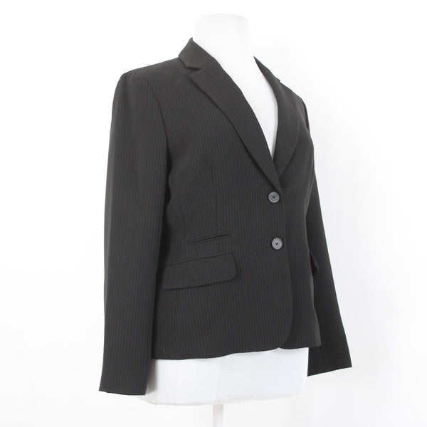 Jones NY Blazer Sz 16 Black Tan Collared Two Button Lined Polyester Suit Jacket