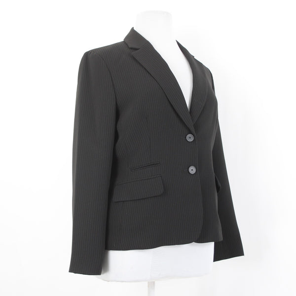 Jones NY Blazer Sz 16 Black Tan Collared Two Button Lined Polyester Suit Jacket