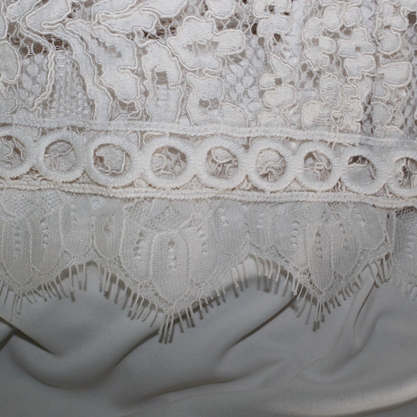 Kensie Sz 6 Ivory White Lace Overlay Lined High Neck Back Keyhole Cotton Dress