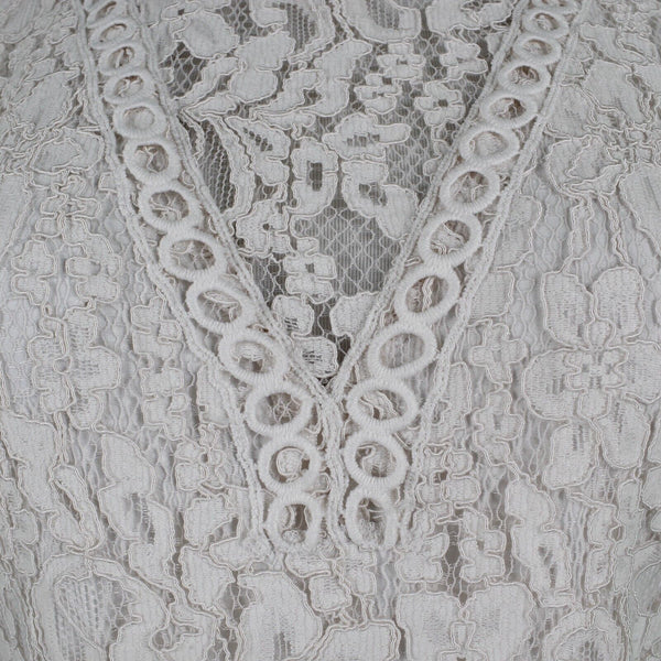 Kensie Sz 6 Ivory White Lace Overlay Lined High Neck Back Keyhole Cotton Dress