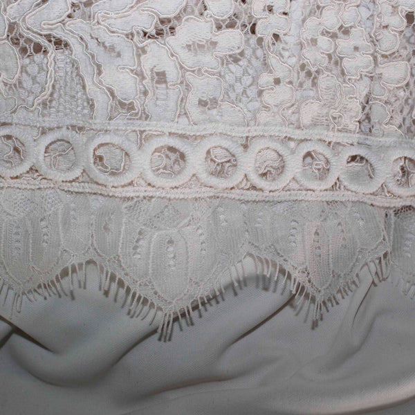 Kensie Sz 6 Ivory White Lace Overlay Lined High Neck Back Keyhole Cotton Dress