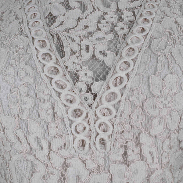 Kensie Sz 6 Ivory White Lace Overlay Lined High Neck Back Keyhole Cotton Dress