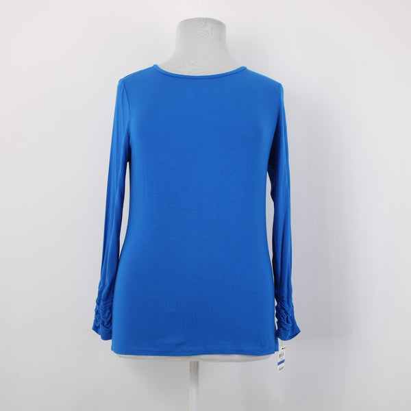 Alfani Top NEW Knits Sz XL Blue Crest Fitted Long Sleeve Rayon Spandex Top
