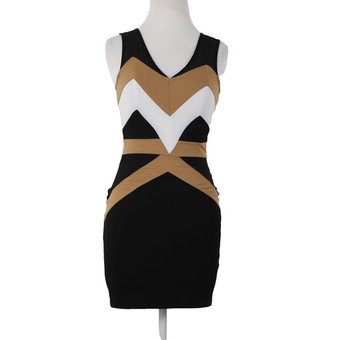 Windsor Sz S Black Brown White Sleeveless Polyester Spandex Body Con Dress