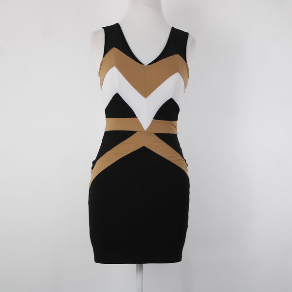 Windsor Sz S Black Brown White Sleeveless Polyester Spandex Body Con Dress