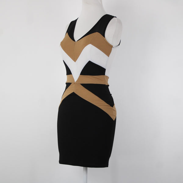 Windsor Sz S Black Brown White Sleeveless Polyester Spandex Body Con Dress