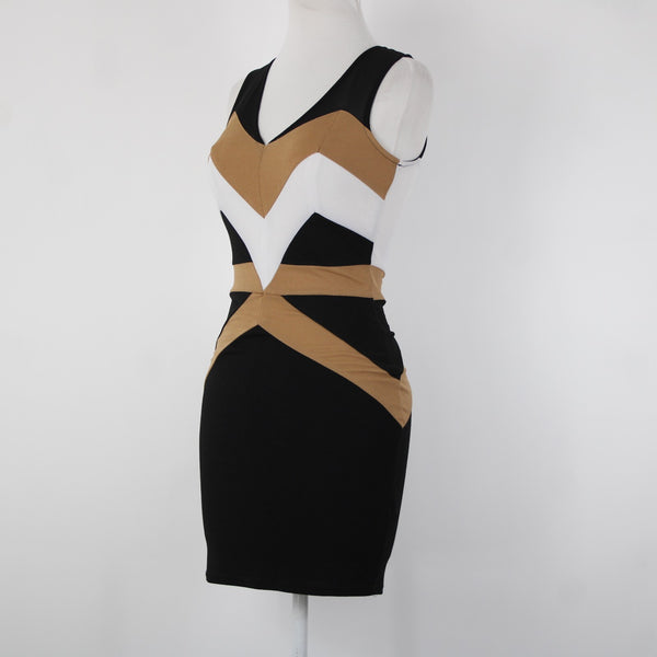 Windsor Sz S Black Brown White Sleeveless Polyester Spandex Body Con Dress