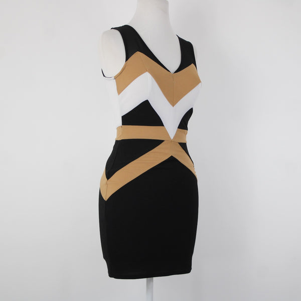 Windsor Sz S Black Brown White Sleeveless Polyester Spandex Body Con Dress