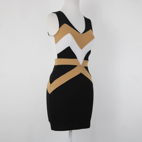 Windsor Sz S Black Brown White Sleeveless Polyester Spandex Body Con Dress