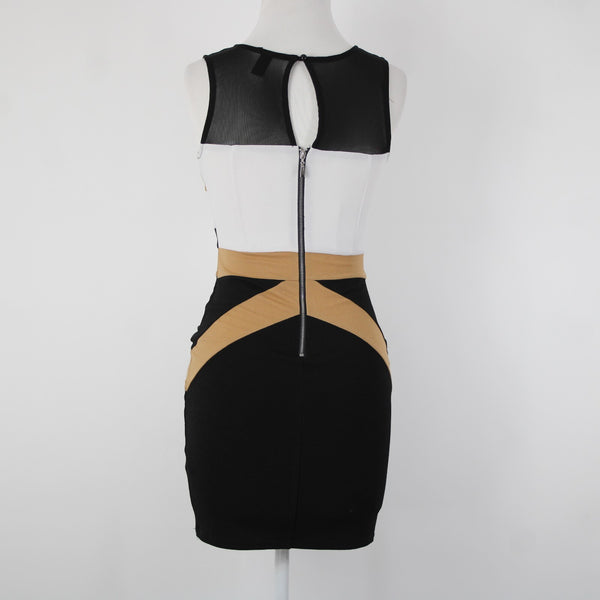 Windsor Sz S Black Brown White Sleeveless Polyester Spandex Body Con Dress
