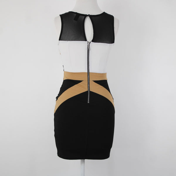 Windsor Sz S Black Brown White Sleeveless Polyester Spandex Body Con Dress