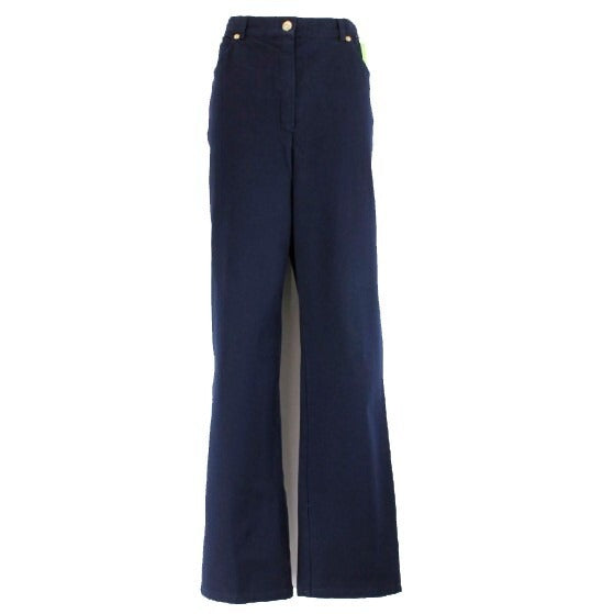 St John Sport 32 x 29.5 Navy Gold Hardware Cotton Blend Trouser Pant