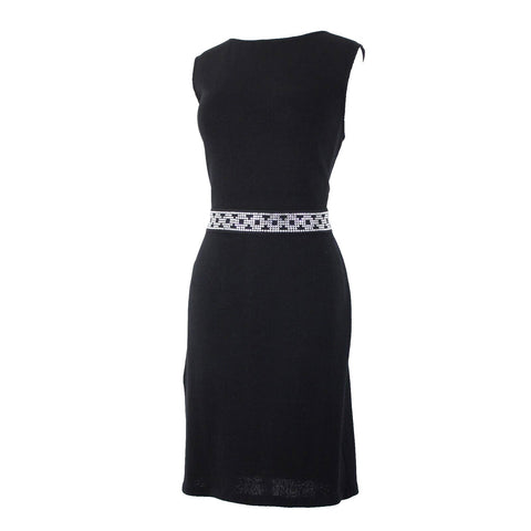 St John Evening Sz 8 Black Rhinestones Open Back Santana Knit AS IS Dress