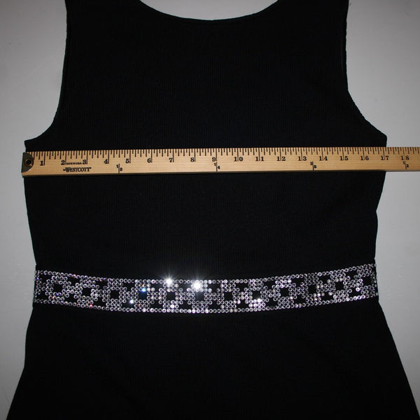 St John Evening Sz 8 Black Rhinestones Open Back Santana Knit AS IS Dress