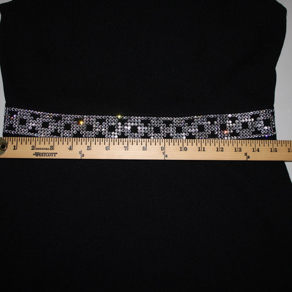 St John Evening Sz 8 Black Rhinestones Open Back Santana Knit AS IS Dress