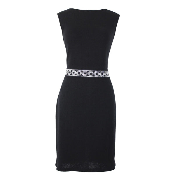 St John Evening Sz 8 Black Rhinestones Open Back Santana Knit AS IS Dress