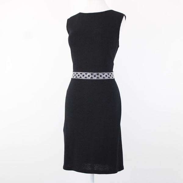 St John Evening Sz 8 Black Rhinestones Open Back Santana Knit AS IS Dress