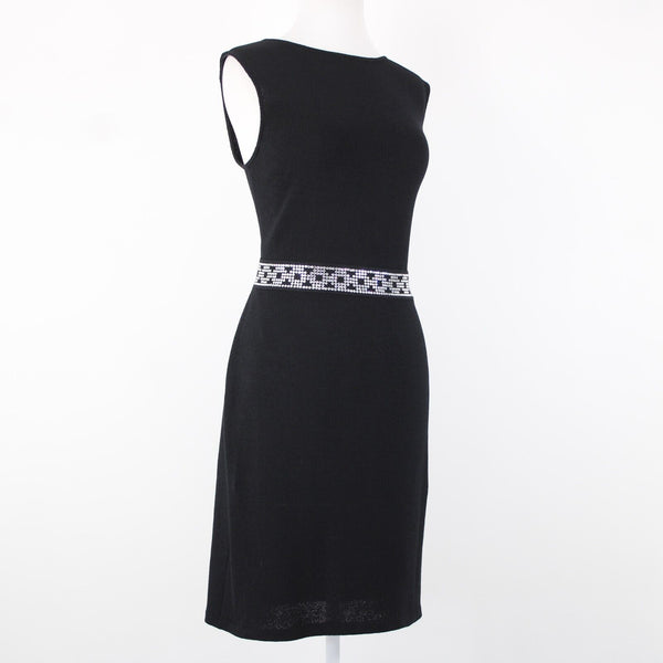 St John Evening Sz 8 Black Rhinestones Open Back Santana Knit AS IS Dress