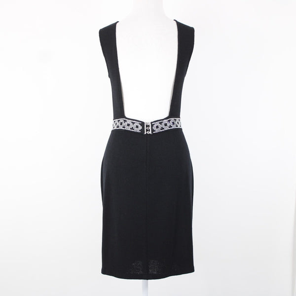 St John Evening Sz 8 Black Rhinestones Open Back Santana Knit AS IS Dress