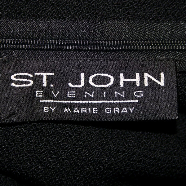 St John Evening Sz 8 Black Rhinestones Open Back Santana Knit AS IS Dress