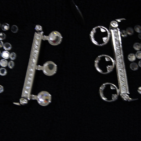 St John Evening Sz 8 Black Rhinestones Open Back Santana Knit AS IS Dress