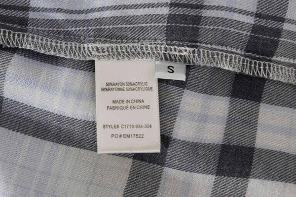 Cloth & Stone Sz S Light Blue Gray White Plaid V Neck Rayon Acrylic Top