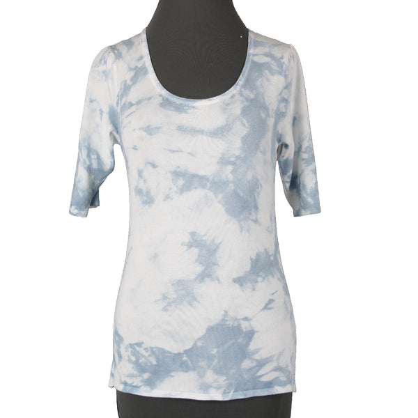 Tahari Top NEW $68 Sz S Blue White Tie Dye Short Sleeve Viscose Polyester Top