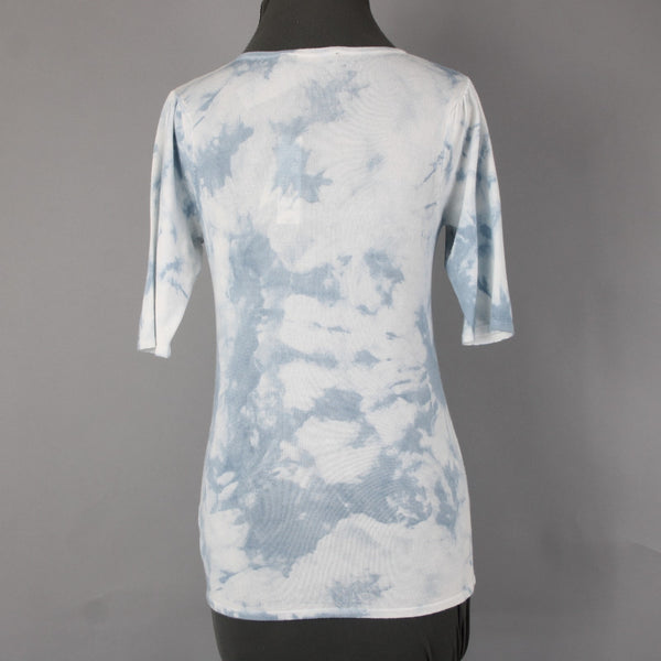 Tahari Top NEW $68 Sz S Blue White Tie Dye Short Sleeve Viscose Polyester Top