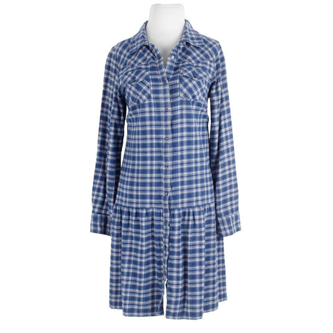 Back In The Saddle Sz S Blue White Plaid Collared Button Up 100% Cotton Dress