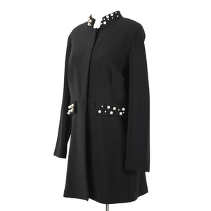 Frank Lyman NEW $260 Sz 12 Black Faux Pearl Faux Pockets Polyester Elastane Coat