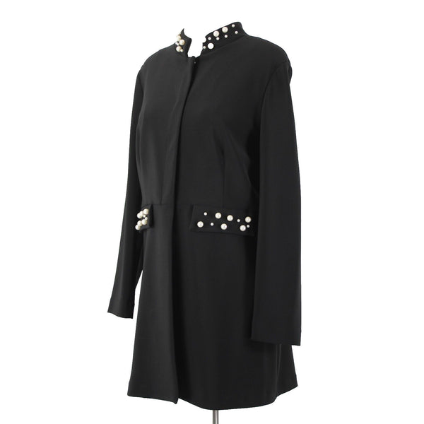 Frank Lyman NEW $260 Sz 12 Black Faux Pearl Faux Pockets Polyester Elastane Coat