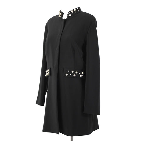 Frank Lyman NEW $260 Sz 12 Black Faux Pearl Faux Pockets Polyester Elastane Coat