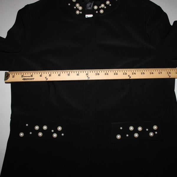 Frank Lyman NEW $260 Sz 12 Black Faux Pearl Faux Pockets Polyester Elastane Coat