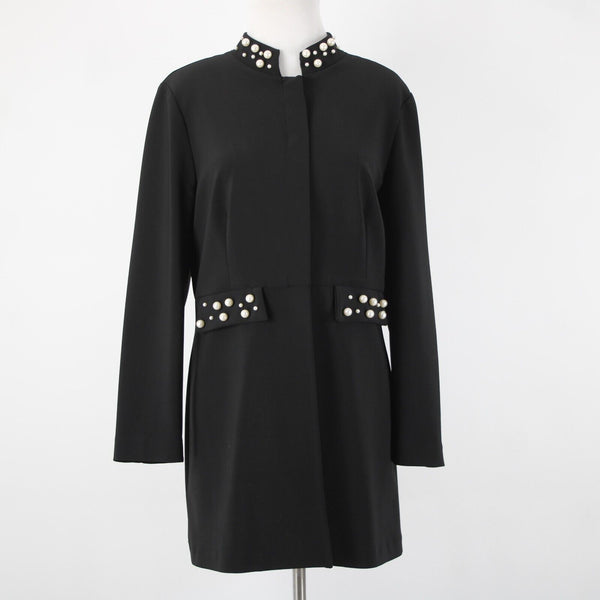 Frank Lyman NEW $260 Sz 12 Black Faux Pearl Faux Pockets Polyester Elastane Coat